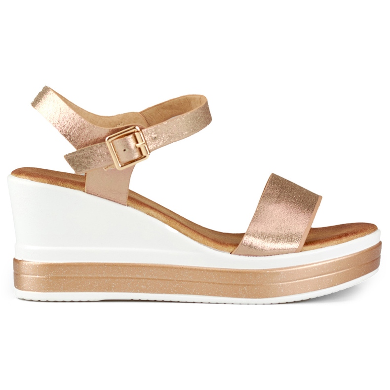 Bekväma damsandaler med kil gyllene