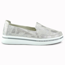 Genombrutna läderskor för kvinnor silver-