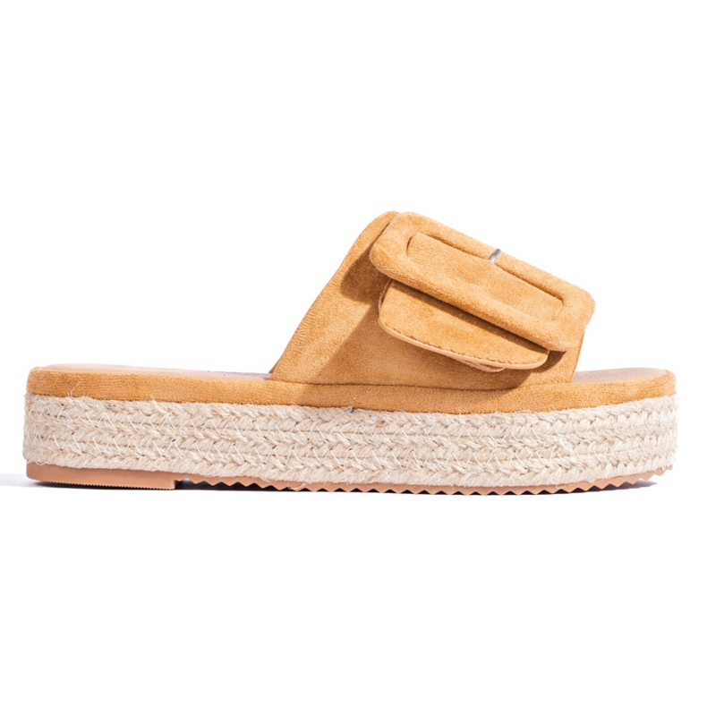 Shelovet espadrille-rutschbanor i kamelmocka beige