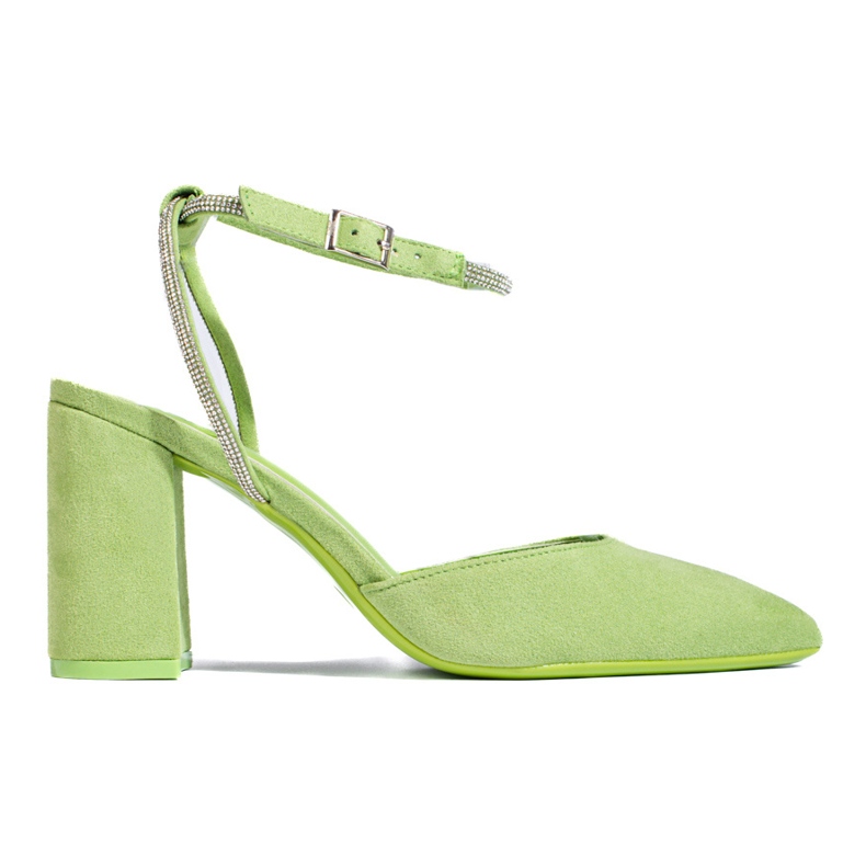Grön mocka pumps med öppen klack från Shelovet
