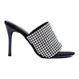 Eleganta Shelovet sandaler med svarta klackar och zirkoner