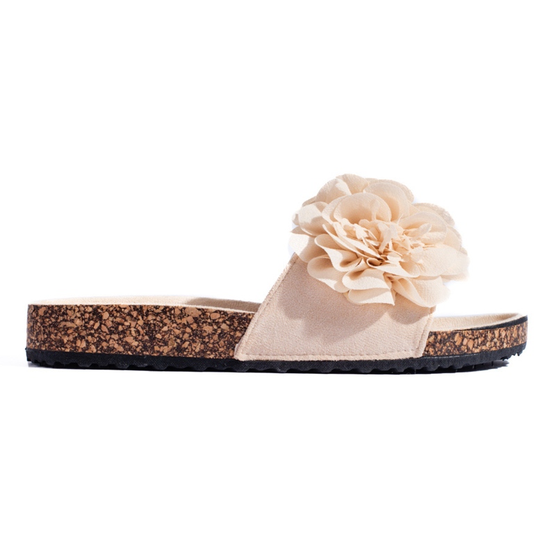 Shelovet beige korksandaler med blommor