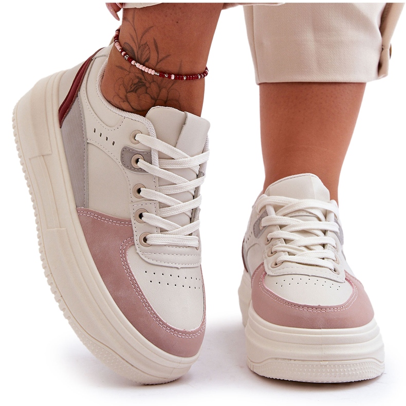 FJ1 Damsportskor på en massiv plattform Vit och rosa Gemma