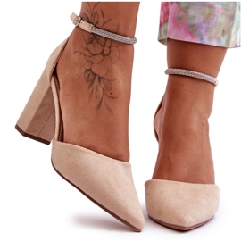 Mocka Pumps Med Strass Beige Diamant