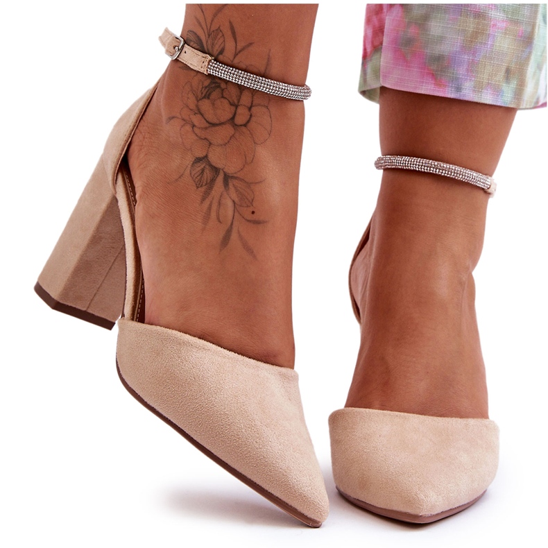 Mocka Pumps Med Strass Beige Diamant