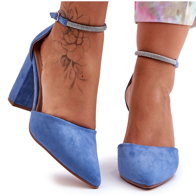 PS1 Diamond Blue Mocka Pumps Med Cubic Zirconia blå