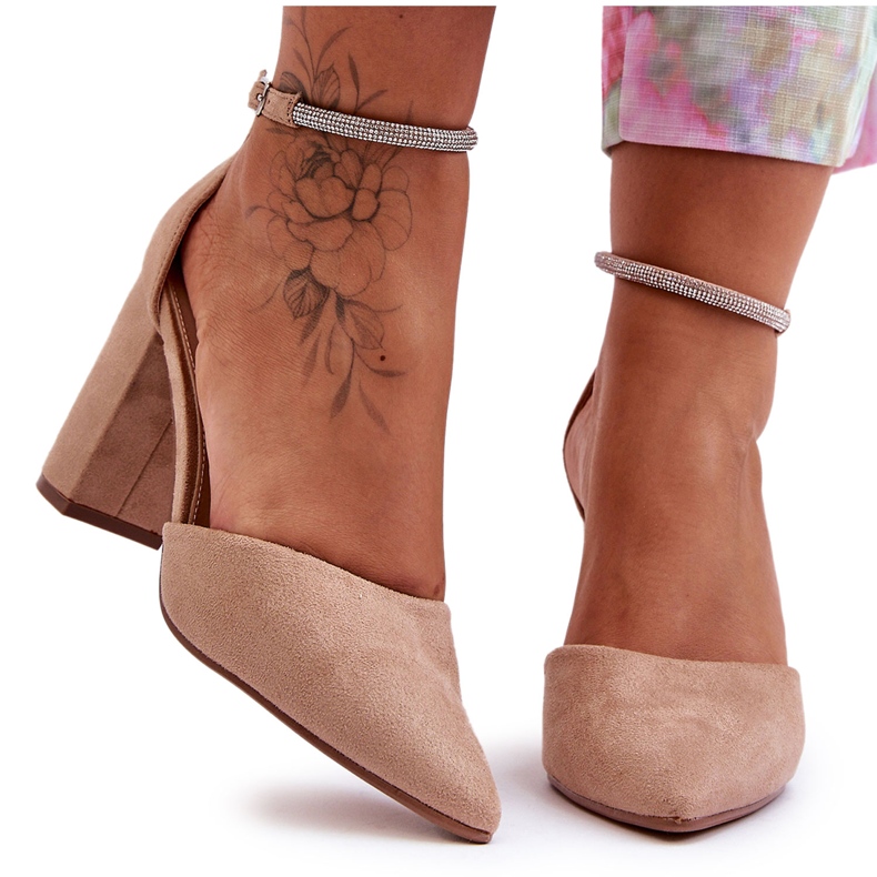 Mörkbeige Diamond Mocka Pumps Med Cubic Zirconia