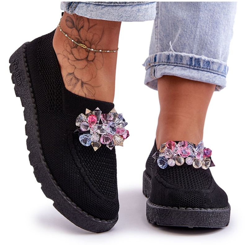 PM1 Slip-on sneakers för kvinnor med stenar Svart Enkel