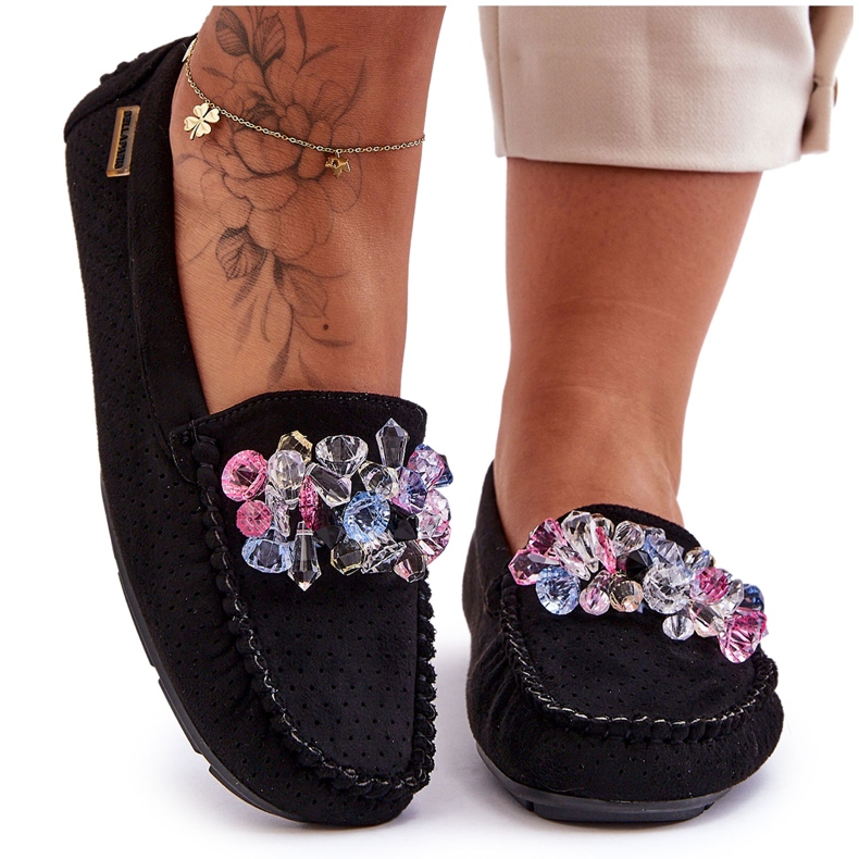 PM1 Fashionabla mocka loafers med prydnadsföremål Black Delima svart