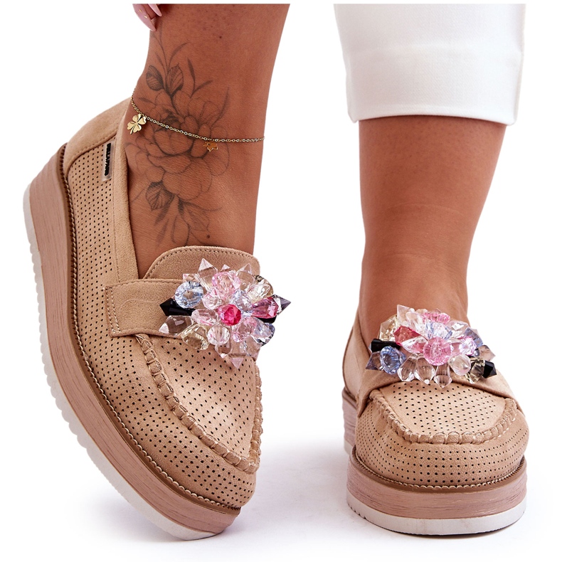 PM1 Platform Loafers för kvinnor med stenar Beige Elonore