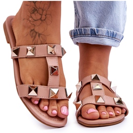 Kvinnors tofflor med stora nakna studs rosa