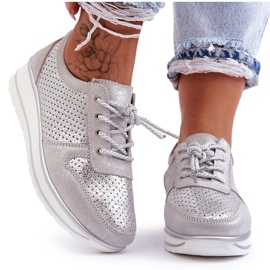 Lädersportskor med perforering S.Barski AL22246 Silver silver-