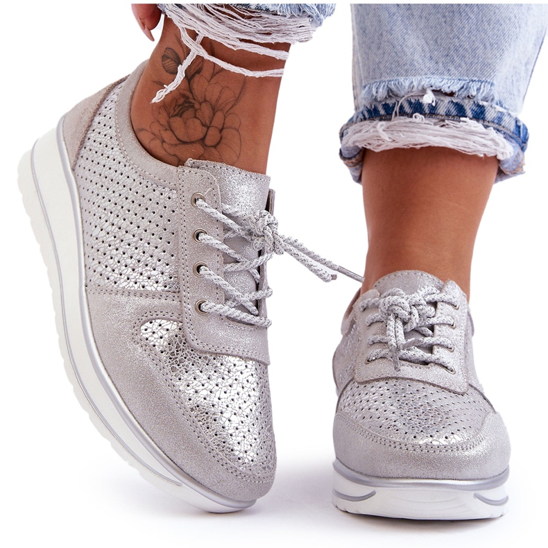 Lädersportskor med perforering S.Barski AL22246 Silver silver-