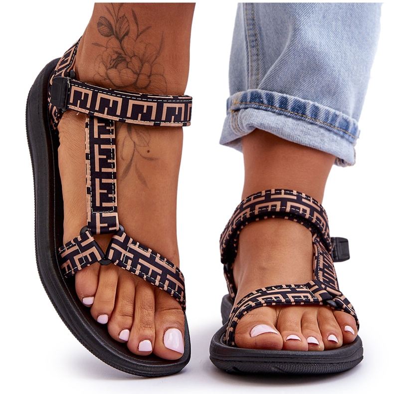 Damsportsandaler i satin svart och beige Victory