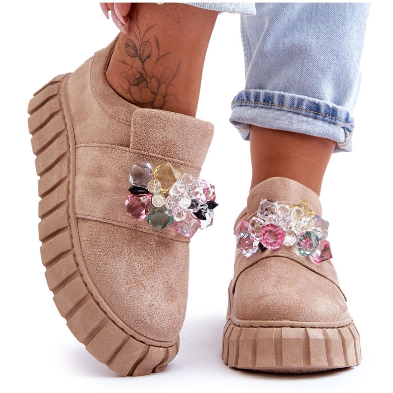 PS1 Fashionabla Slip-On Sportskor Med Dekoration Mörk Beige Desire