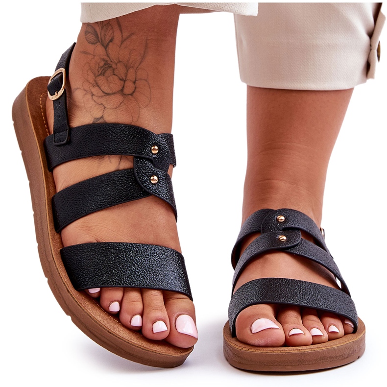 PG1 Svarta Catalia glänsande sandaler för kvinnor