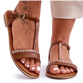 Brun Penna Cubic Zirconia sandaler för kvinnor