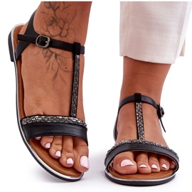 Svarta Penna Cubic Zirconia sandaler för kvinnor