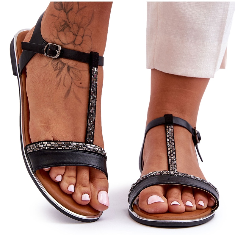 Svarta Penna Cubic Zirconia sandaler för kvinnor