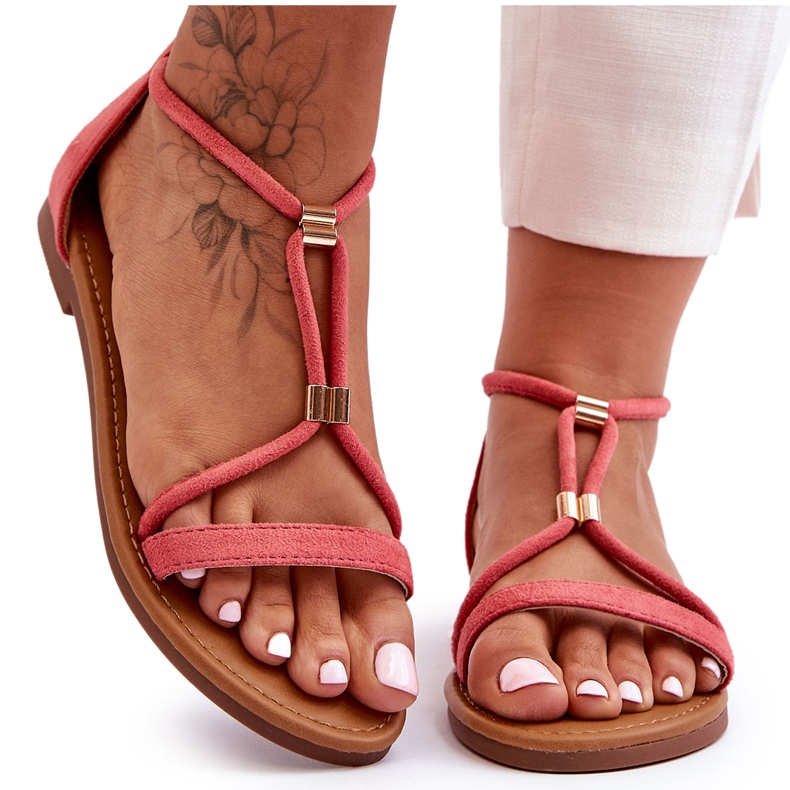 Coral Coral Zipper Flat Sandaler för kvinnor röd