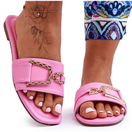 Klassiska tofflor för kvinnor med rosa imponerande dekoration