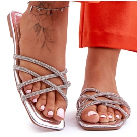 Damtofflor med ränder och strass Silver Leomi