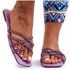 Damtofflor med ränder och juveler Violett Leomi purpur