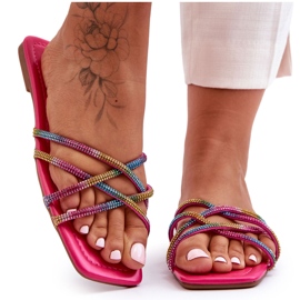 Damtofflor med ränder och strass Multicolor Leomi rosa