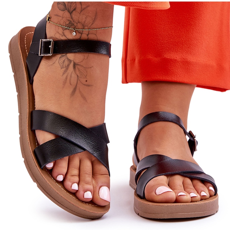 Klassiska svarta Talisma lädersandaler för kvinnor