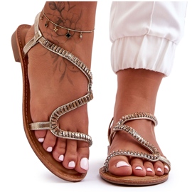 Guld Hayen Slip-on sandaler för kvinnor med utsmyckningar gyllene