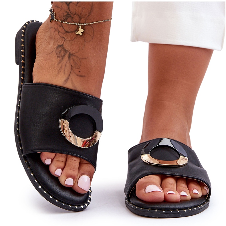 Svarta sherryprydda tofflor för kvinnor