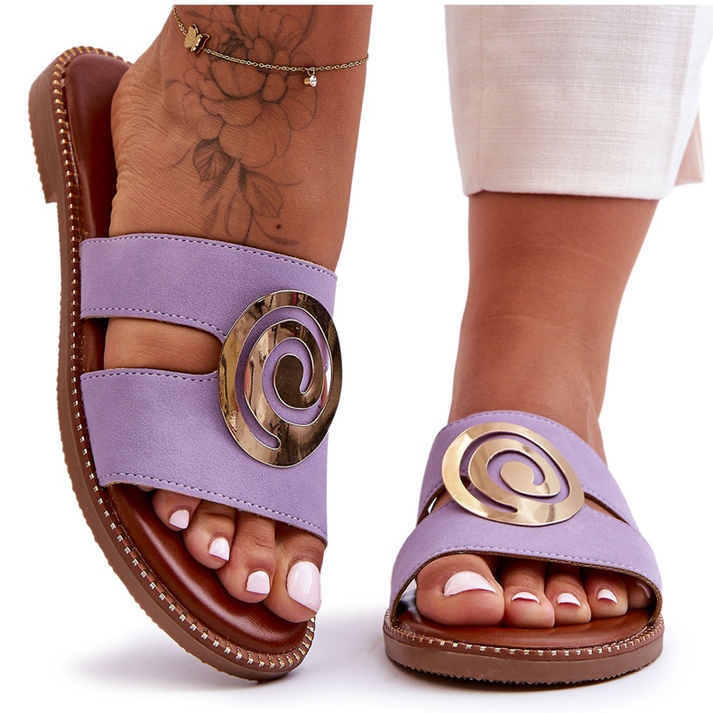 Fashionabla tofflor med spegeldekoration Lila djupt andetag violett