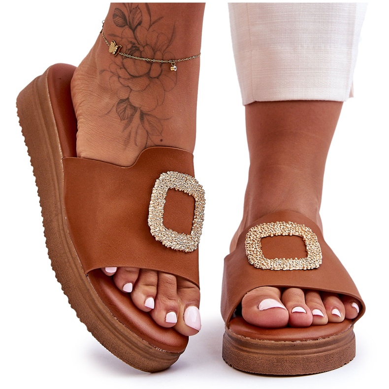 Kvinnors Denicia Bruna Plattformstofflor med dekoration