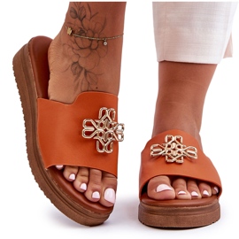 PG1 Lädertofflor för kvinnor med dekoration Orange Azera