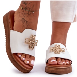 PG1 Lädertofflor för kvinnor med vit Azera-dekoration