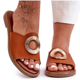 Damsandaler med rund dekoration Camel Donatell brun