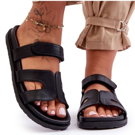 Läder Klassiska Dam-rutschbanor med kardborreband Svart Amedon