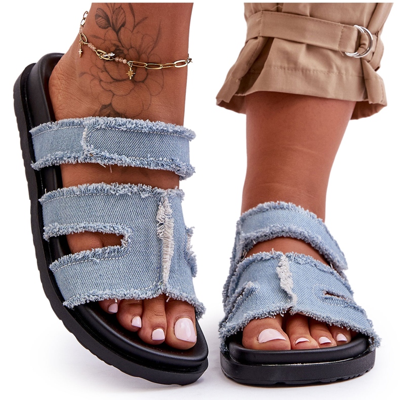 Tofflor med kardborreband för kvinnor Blå Lamirose