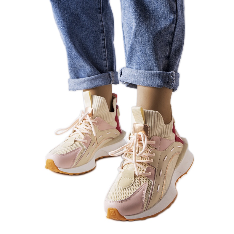Inna Sneakers i beige och rosa tyg från Begins
