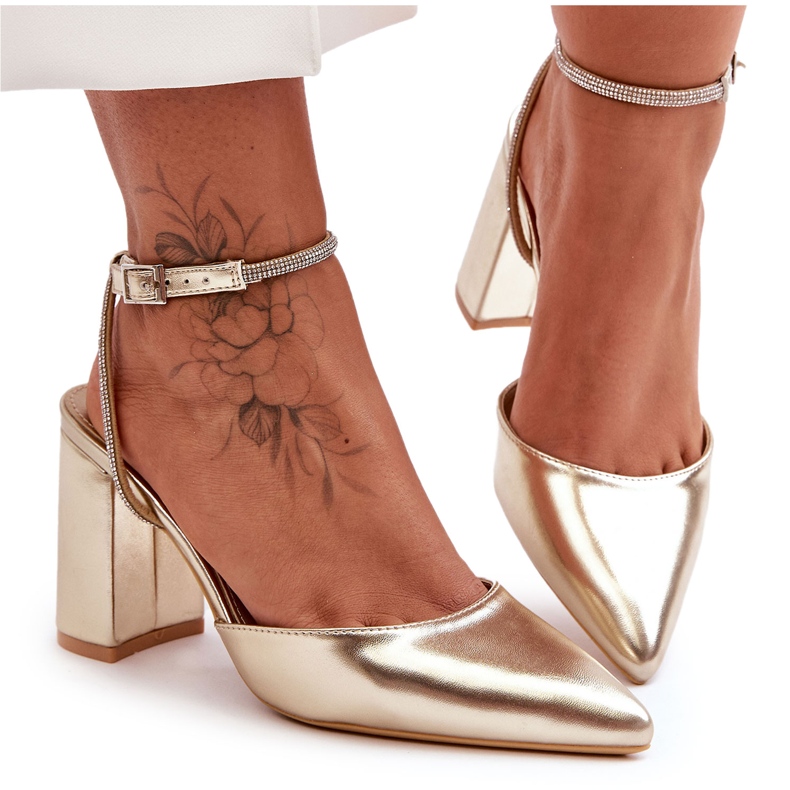 Eco-läderpumpar med dekorativt band, Golden Lirosa gyllene