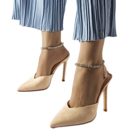 Claude beige stilettpumps med strass