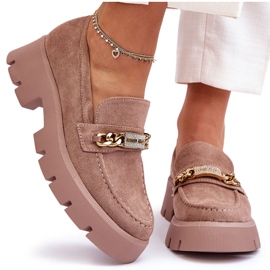 PS1 Klassiska mocka loafers på tjock plattform Brun Catch Me!