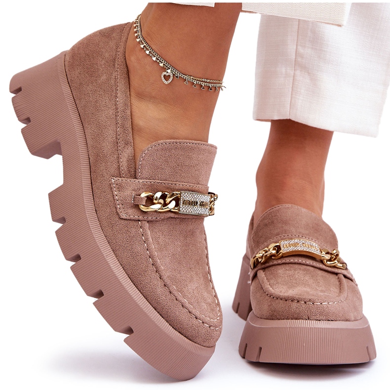 PS1 Klassiska mocka loafers på tjock plattform Brun Catch Me!