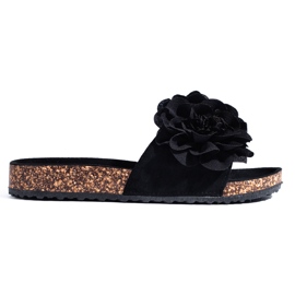 Shelovet svarta korksandaler med blommor