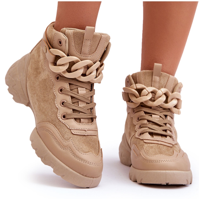 PS1 Damsportskor Mocka med kedja Mörkbeige Tymagio