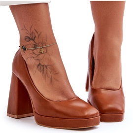 Camel Rosalia Chunky Heels Läderpumpar brun