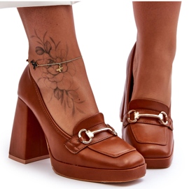 Fashionabla Camel Rouse läderpumpar brun