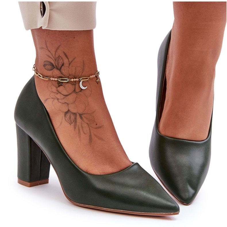 Klassiska högklackade pumps mörkgröna Odessa