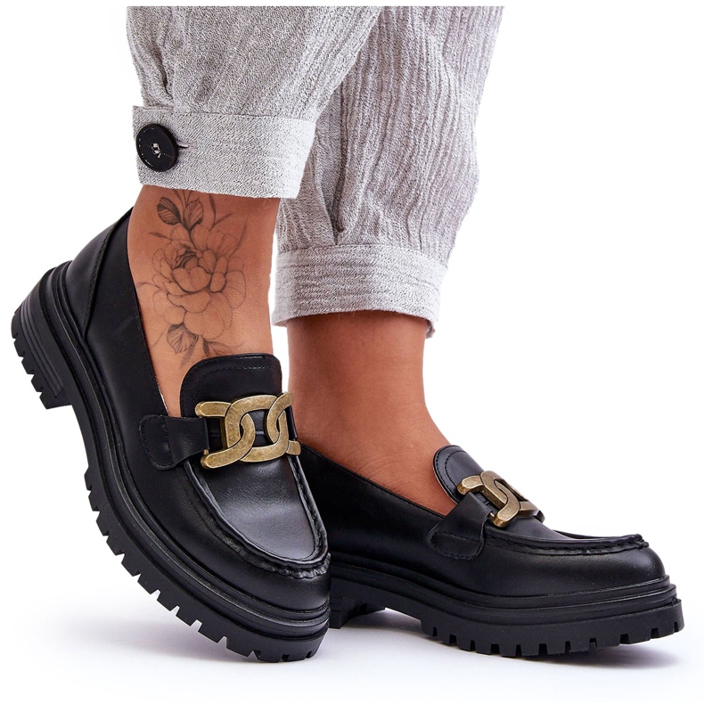 PG1 Platform Loafers för kvinnor med dekoration Svart Ameg