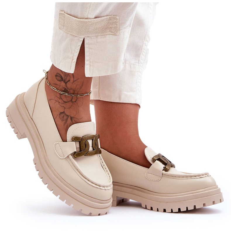 PG1 Dam Loafers På Plattformen Med Dekoration Beige Ameg
